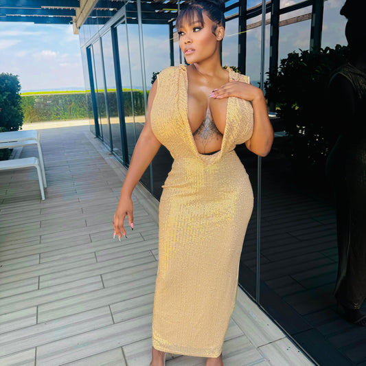 Entle's V-Neck Mesh Sequined Party Dress