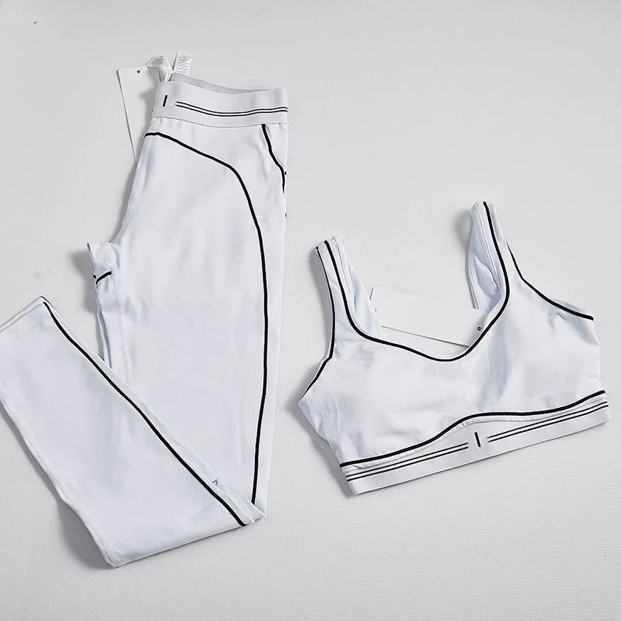 White Striped Yoga Set