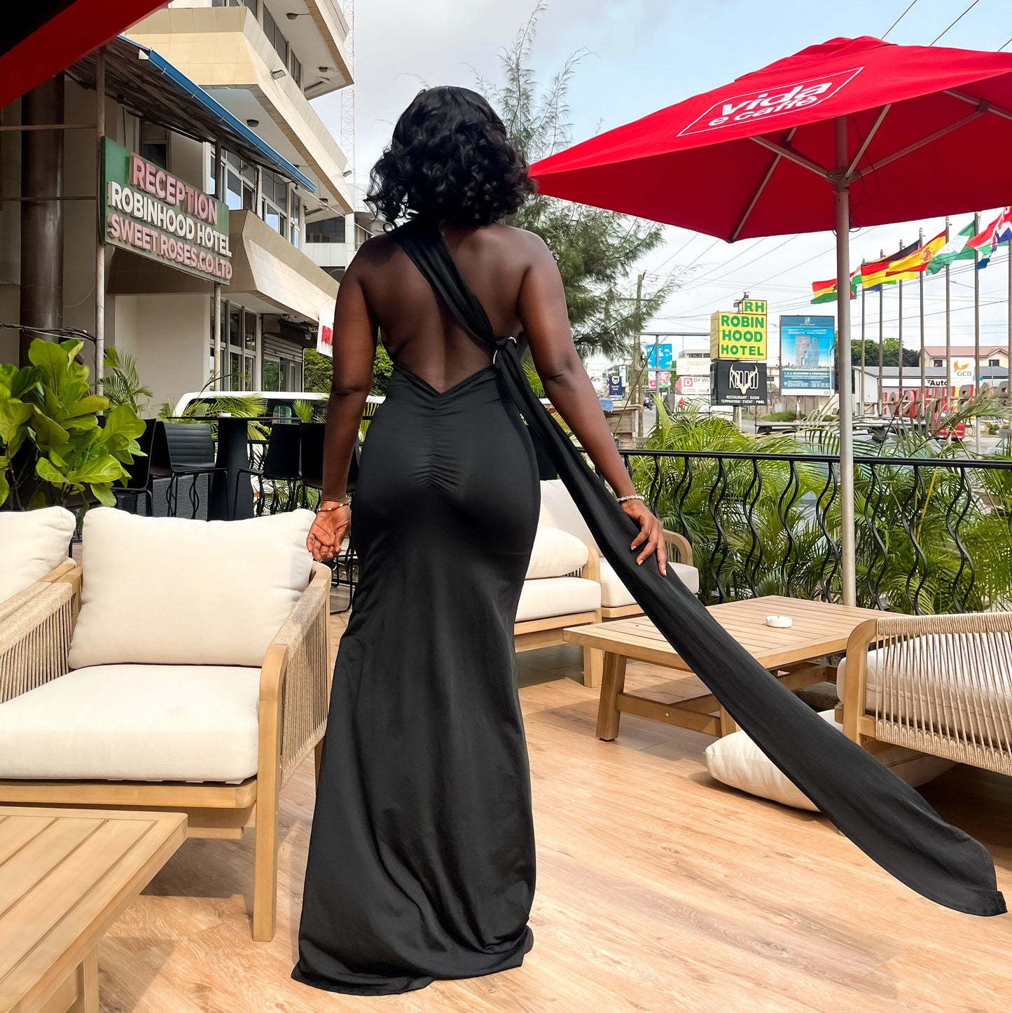 One Shoulder Backless Maxi Dress