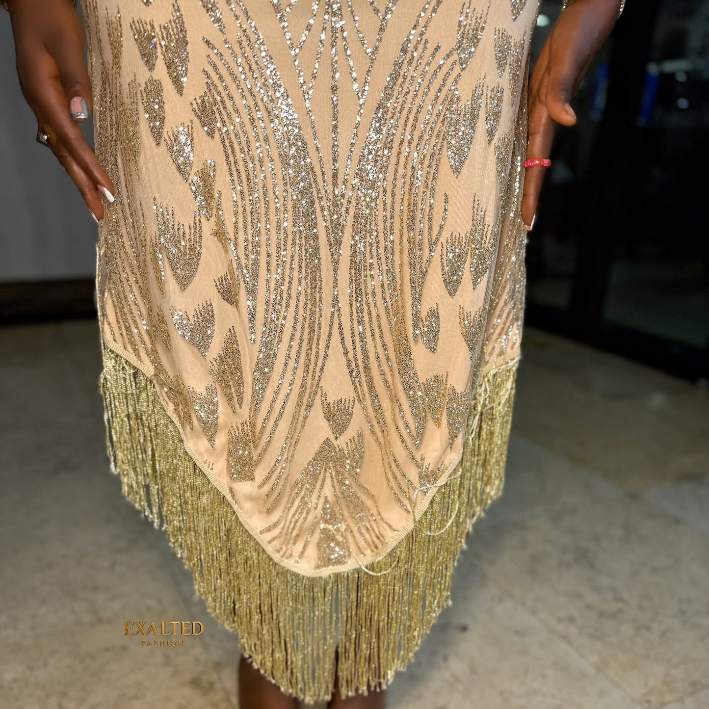 Sequin Tassel Hip Wrap Evening Dress