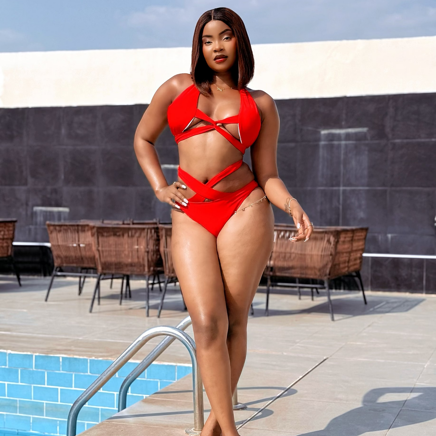 Criss Cross Bandage Hollow Out High Waist Swimsuit