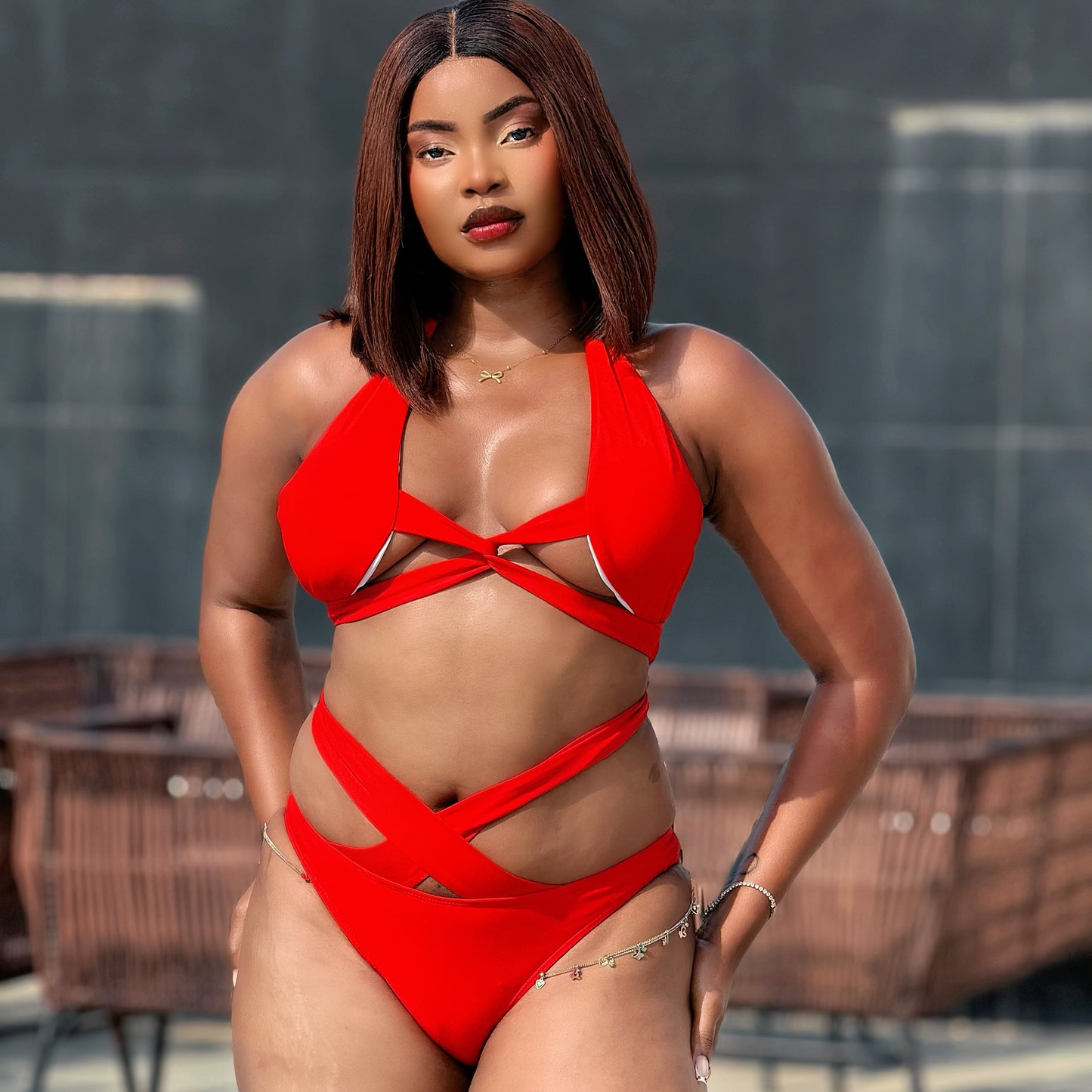 Criss Cross Bandage Hollow Out High Waist Swimsuit