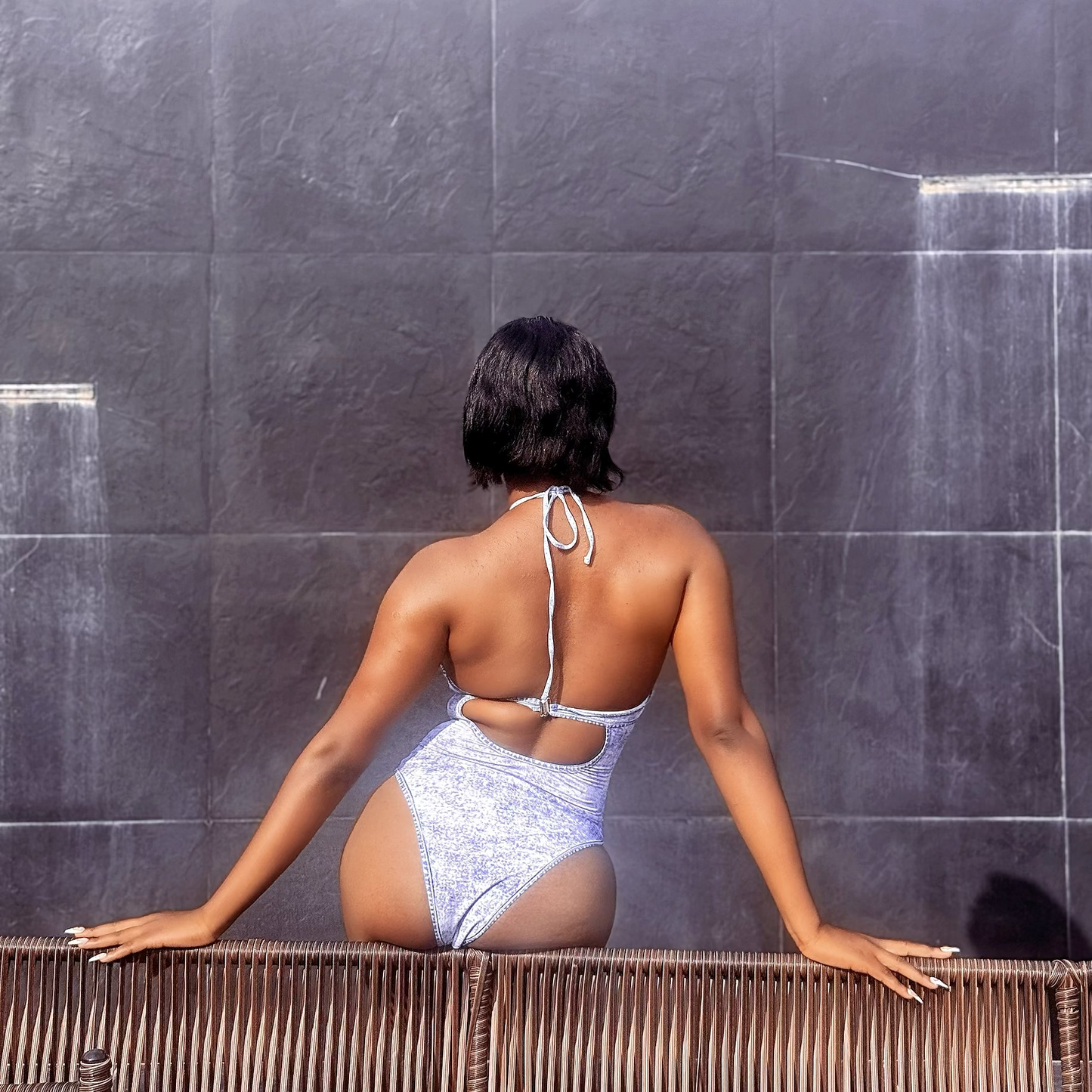 Hollow Out Denim Swimsuit