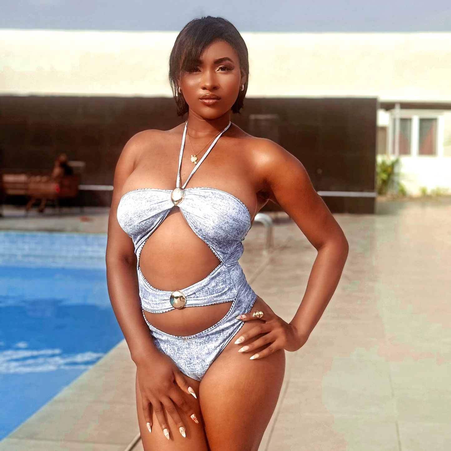 Hollow Out Denim Swimsuit