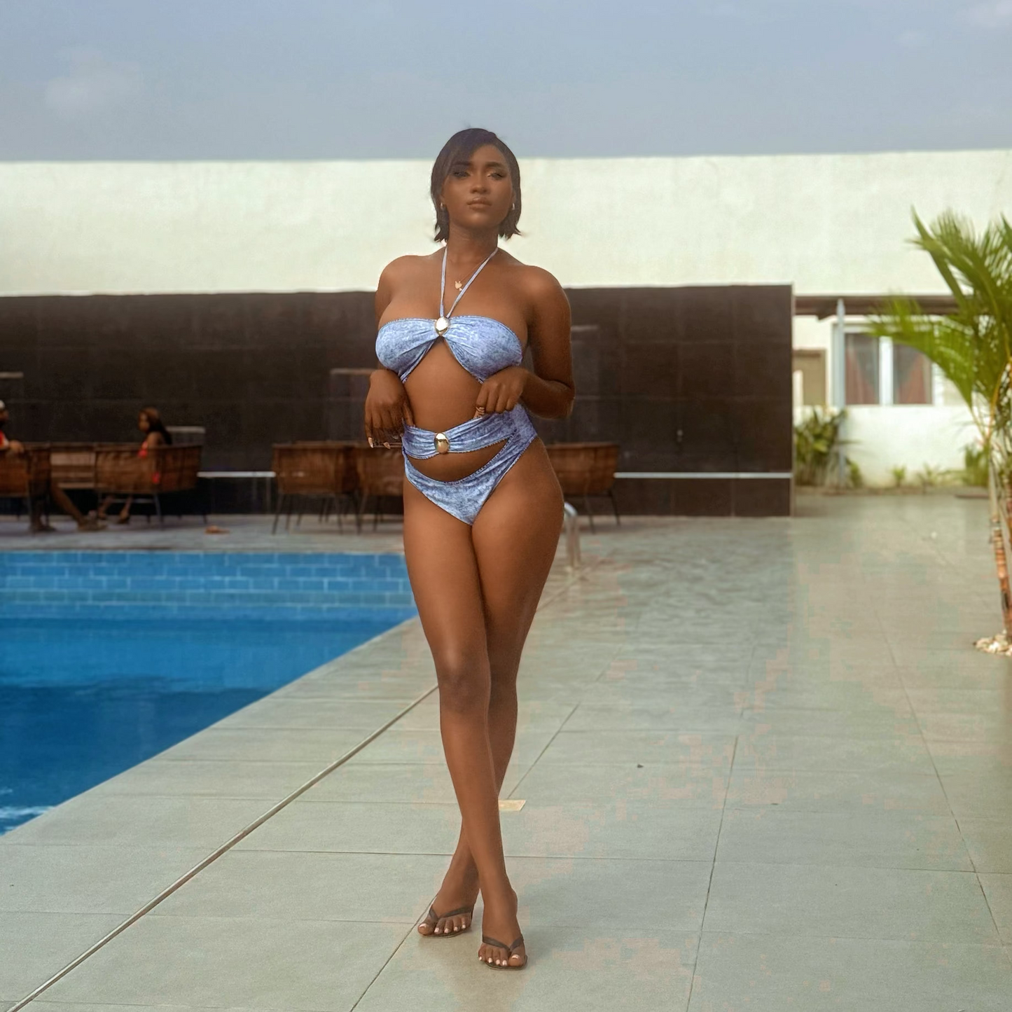 Hollow Out Denim Swimsuit