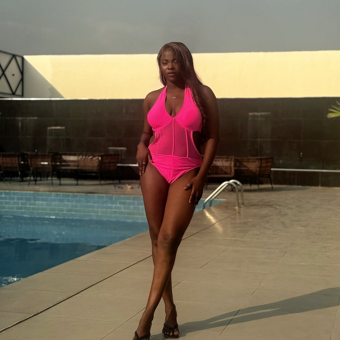 Mesh Cut Out Halter Swimsuit