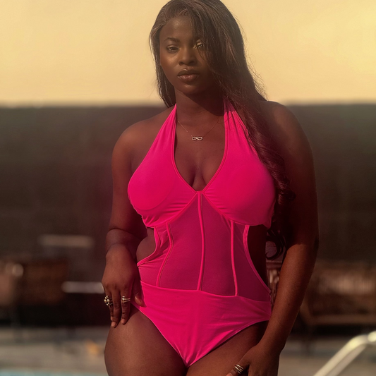 Mesh Cut Out Halter Swimsuit