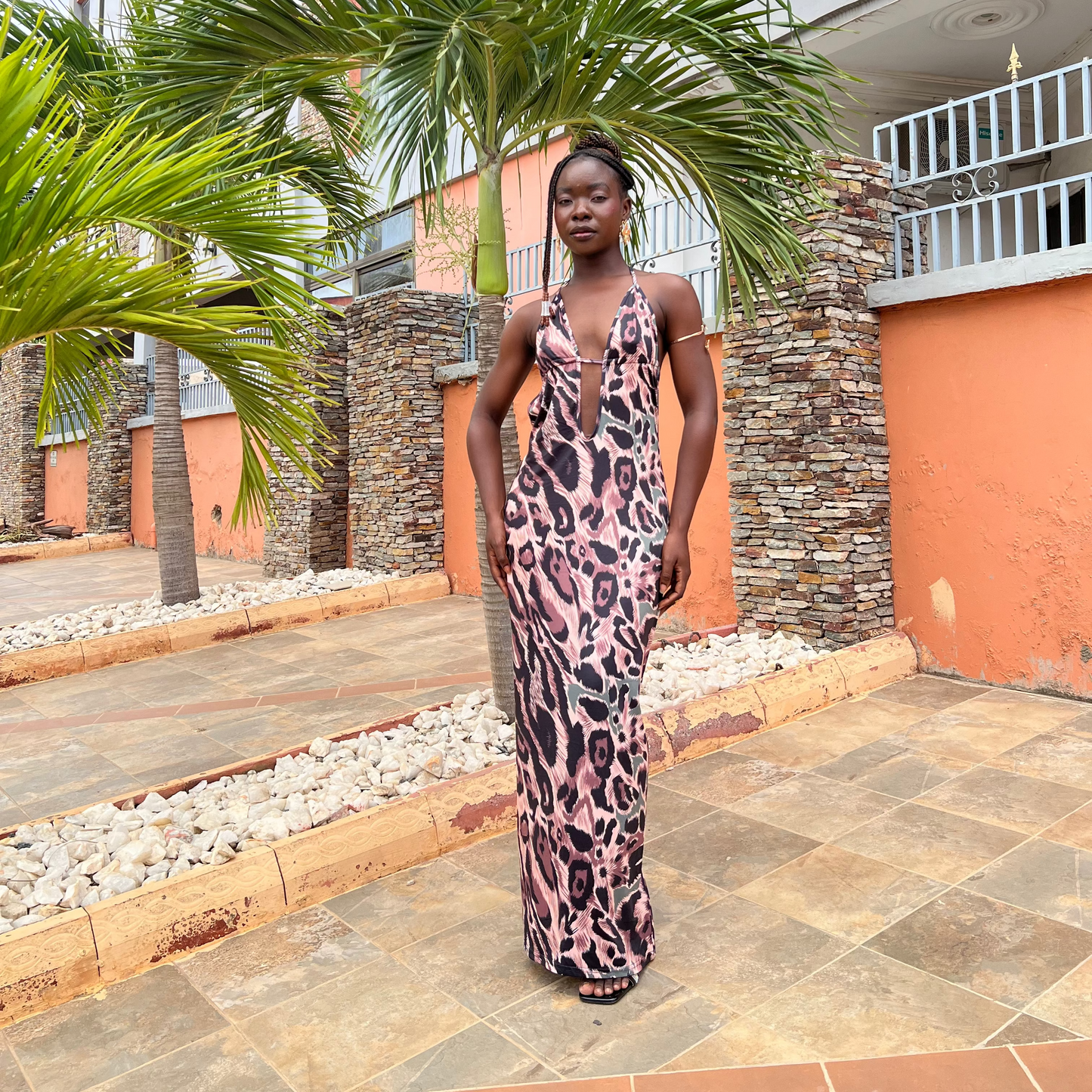 Leopard Print Backless Halter Dress