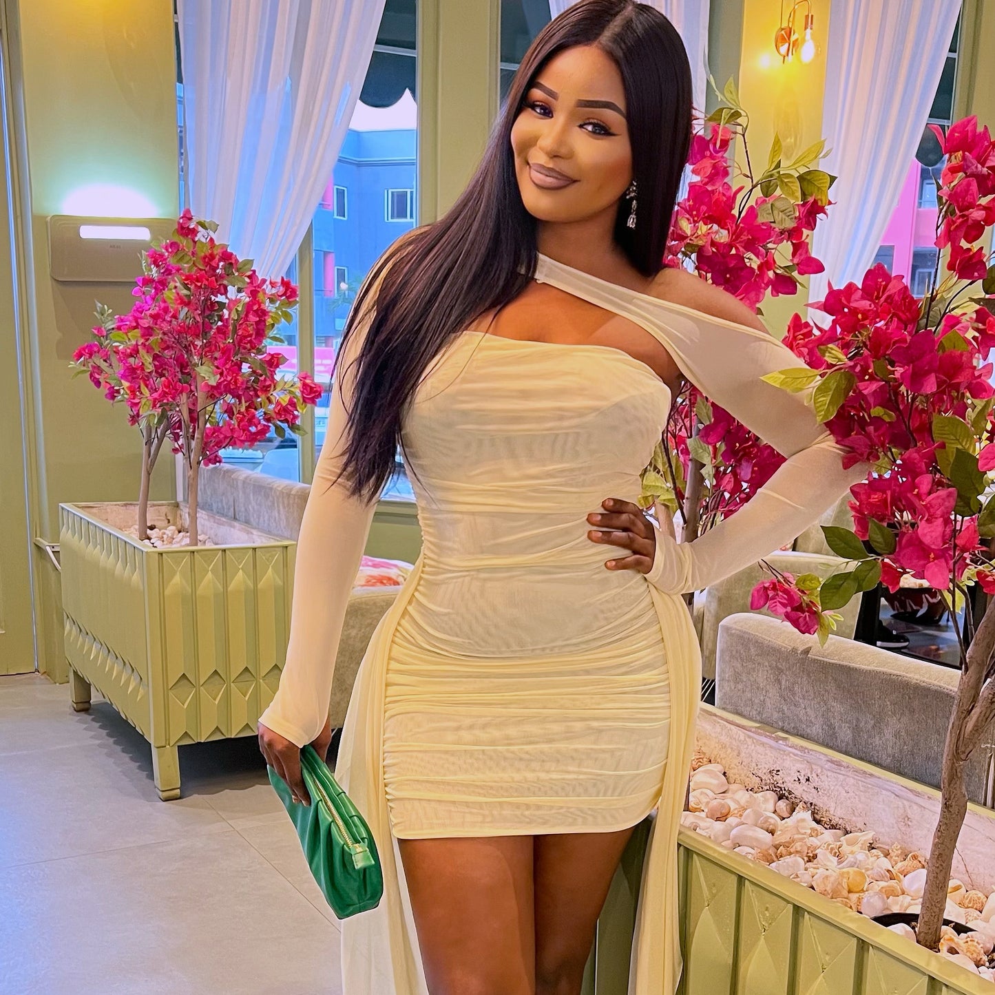 Mesh Strapless Full Sleeve Dress