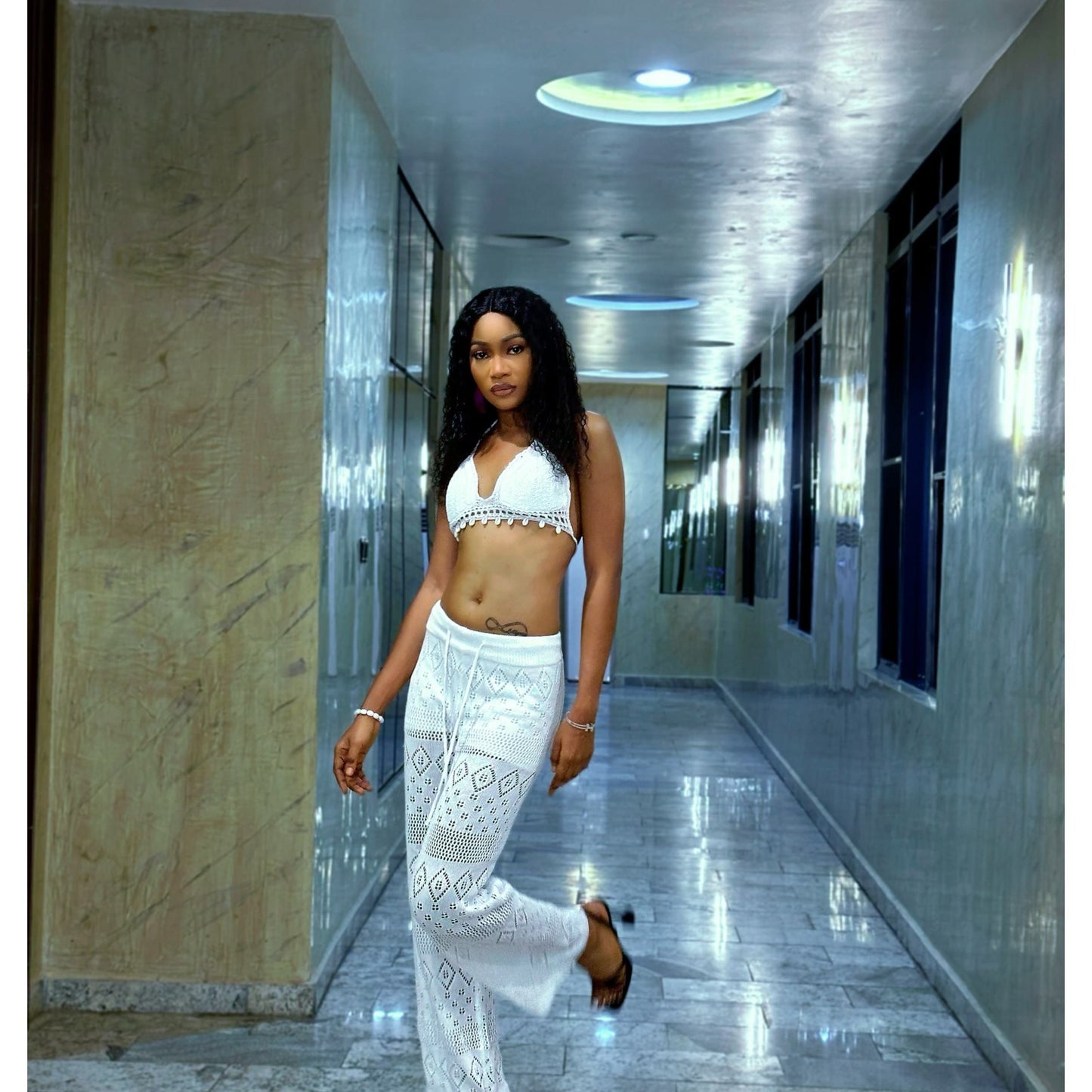 Knitted Top & Wide Leg Long Pant