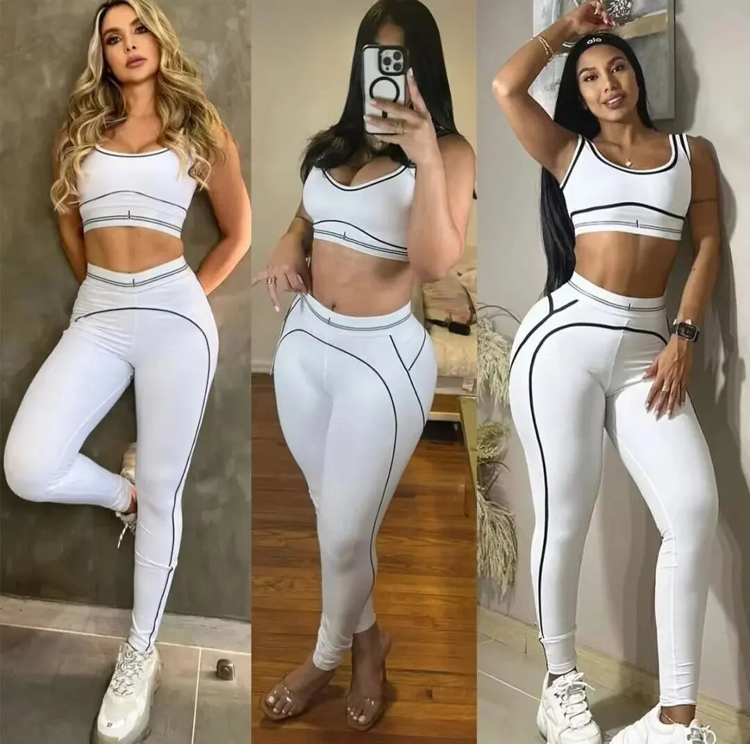 White Striped Yoga Set