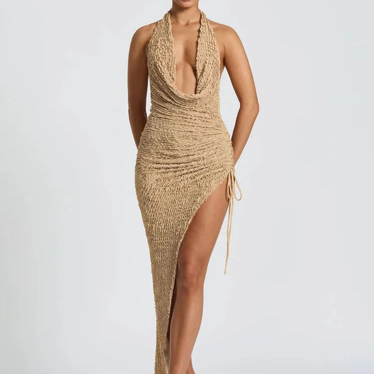 Halter Swinging Low Neck Backless Dress