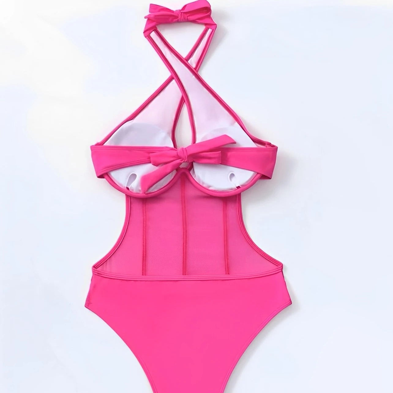 Mesh Cut Out Halter Swimsuit