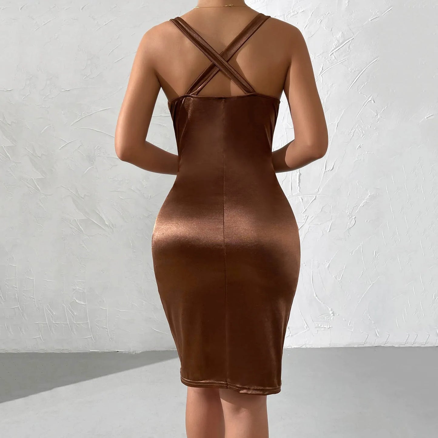 Ruffled V Deep Evening Party Dress