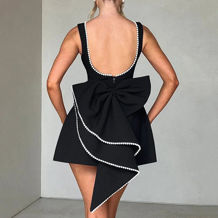 Pearl Bow Backless Mini Dress