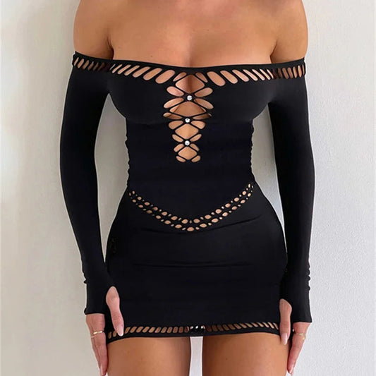 Hollow Out Off Shoulder Mini Dress