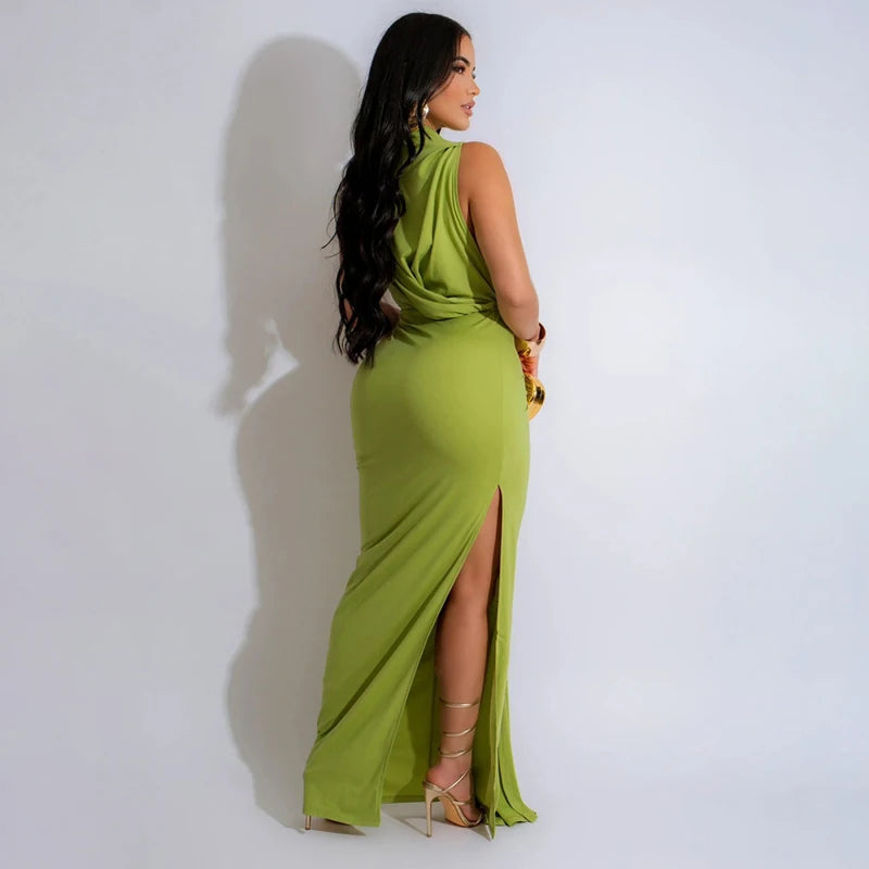 High Split Ruched Maxi Dress