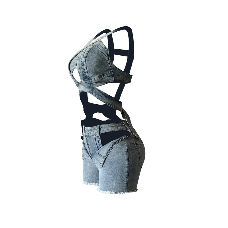 Two Piece Denim Top and Short Set