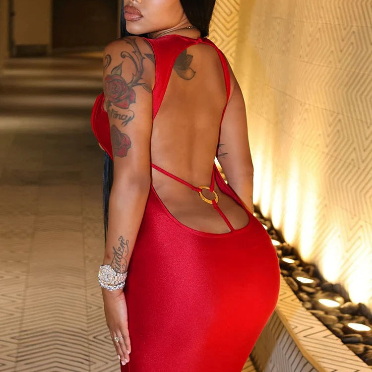 Hollow Out Backless Long Dress