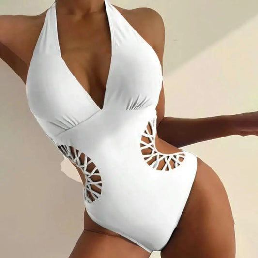 Hollow Out Deep V Neck Swimsuit