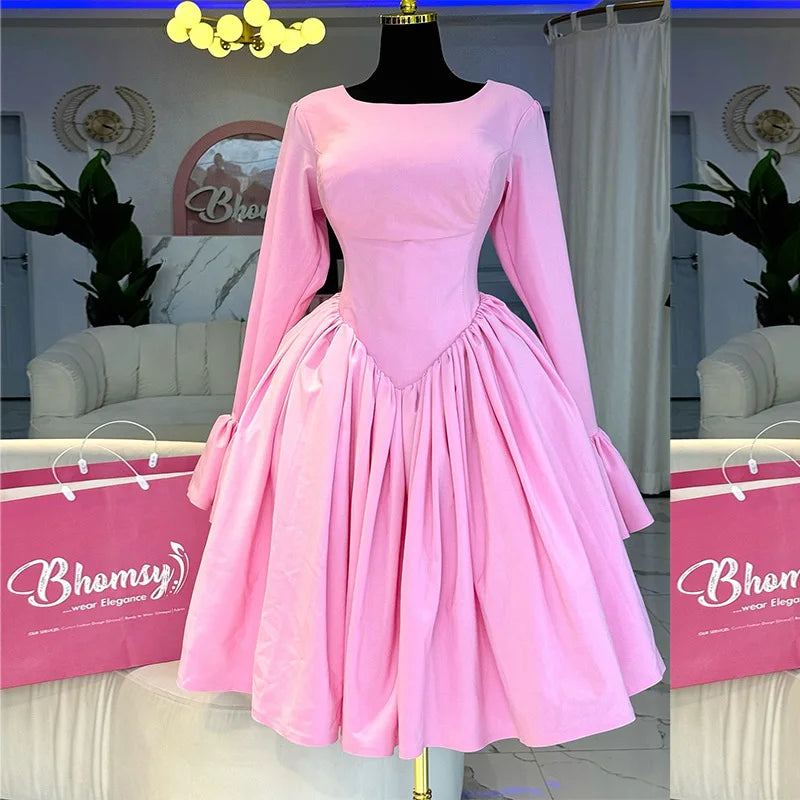 Pleated Round Neck Party Dress