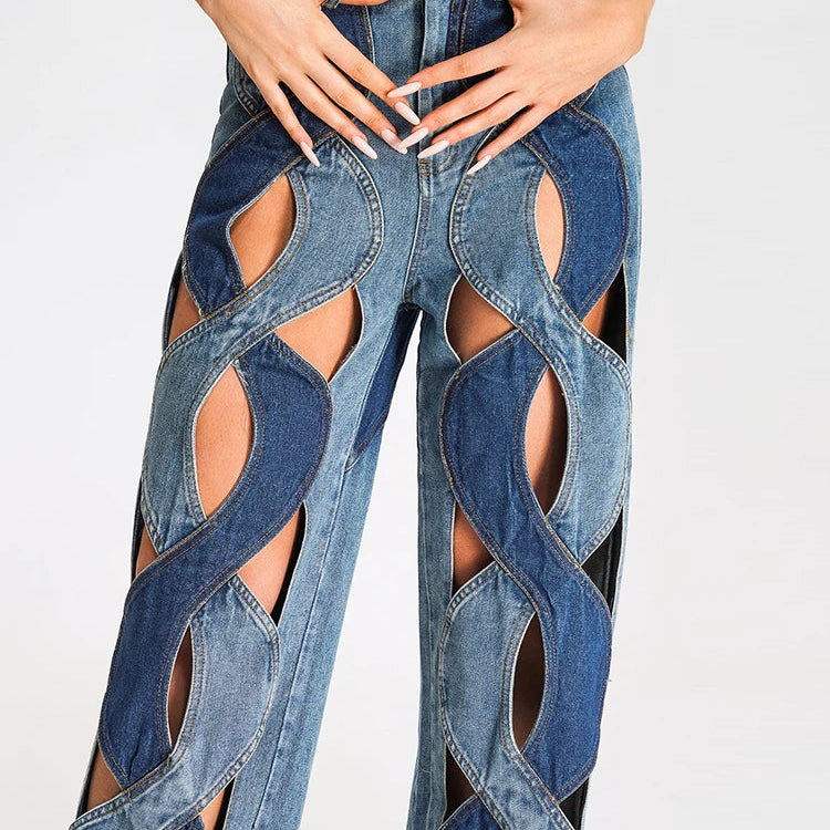 Hollow Out Denim Pant