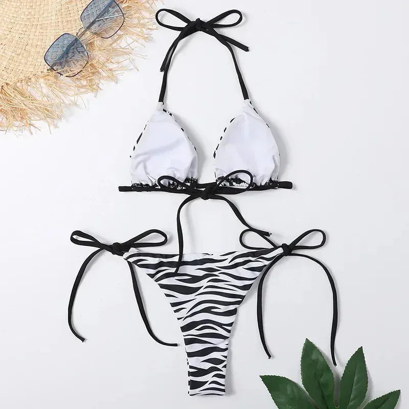 Zebra Striped Halter Triangle Bikini