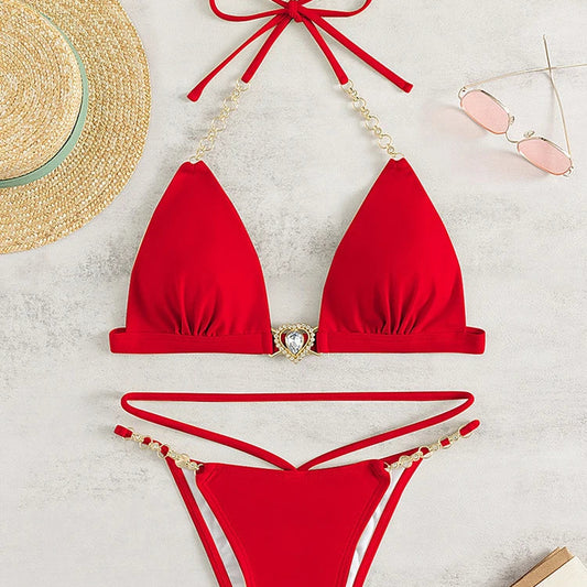 Red Crystal Chain Bikini