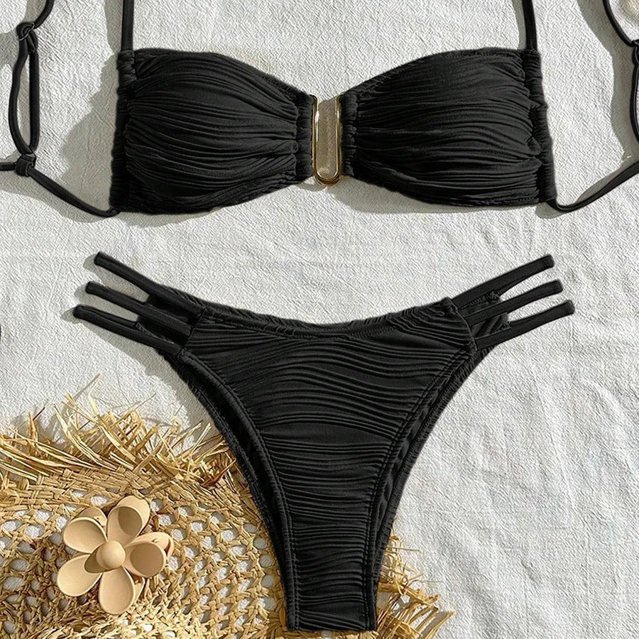 Wrinkled Bandeau Bikini