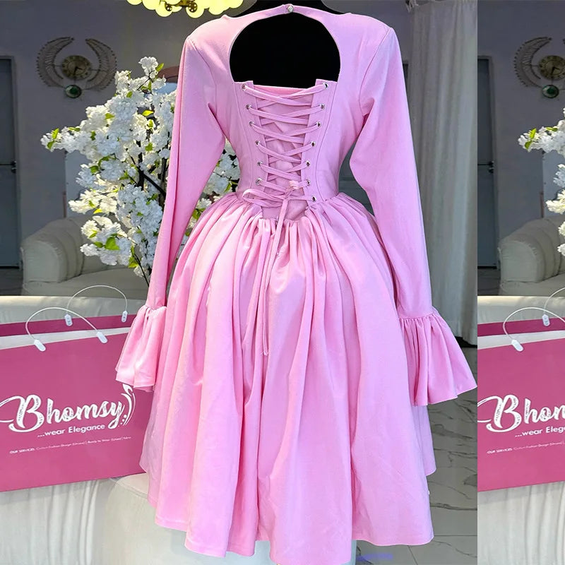 Pleated Round Neck Party Dress