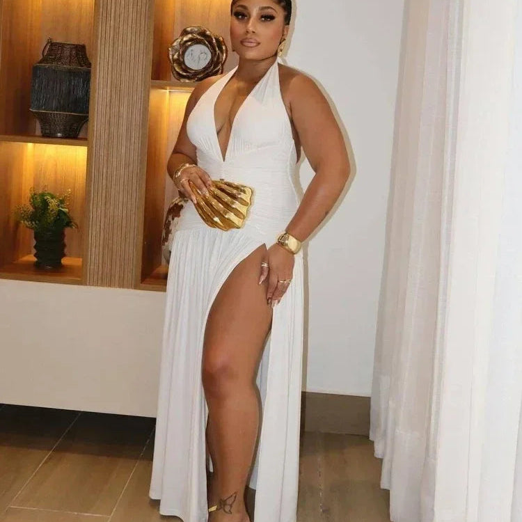 Deep V-Neck Halter Dress