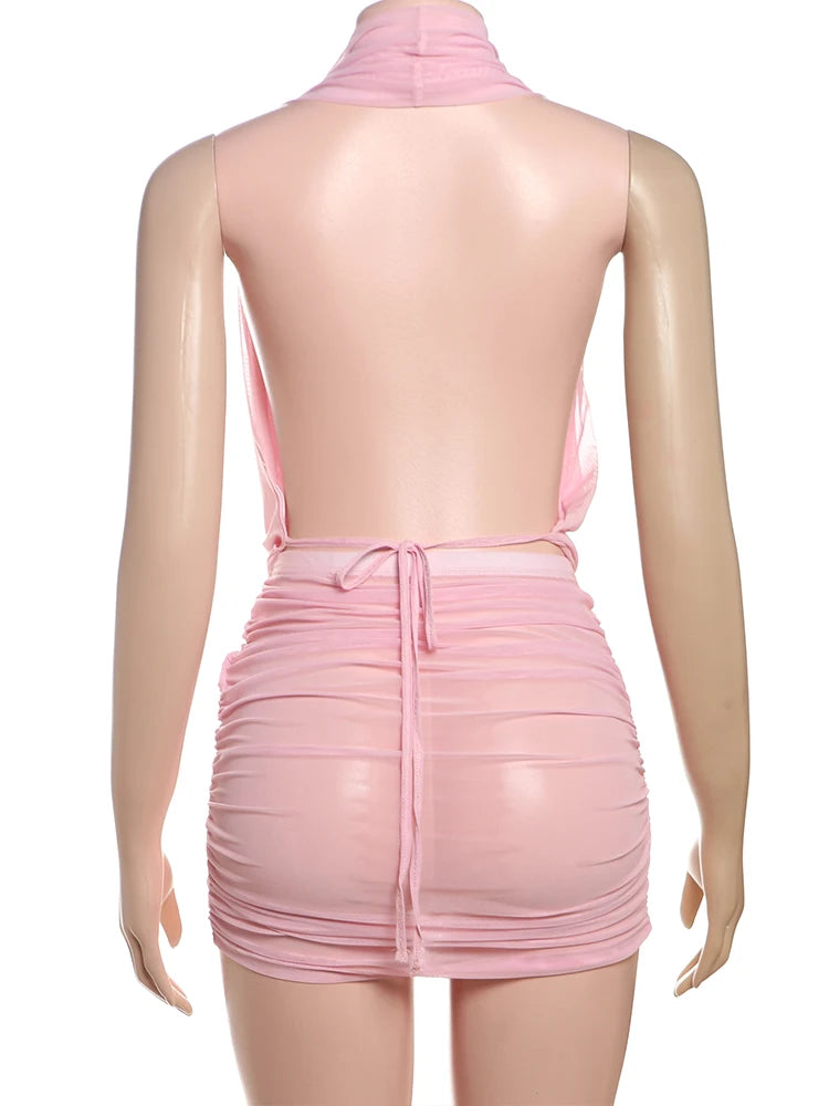 Two Piece Top and Shirring Mini Skirt Set