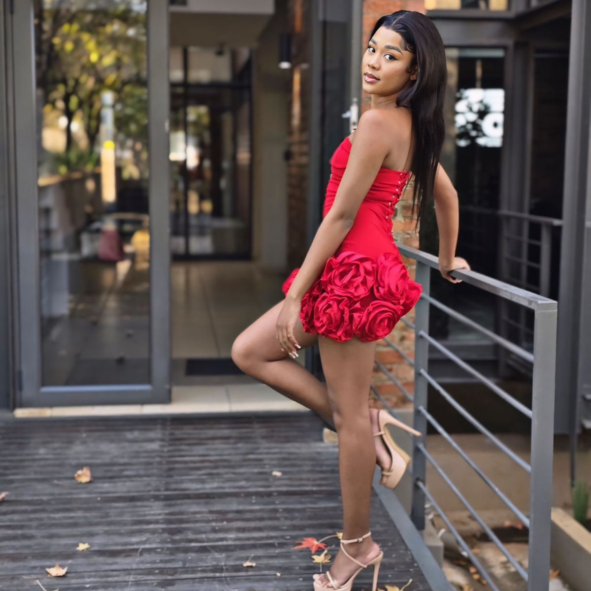 Red Flowers Tube Top Dress