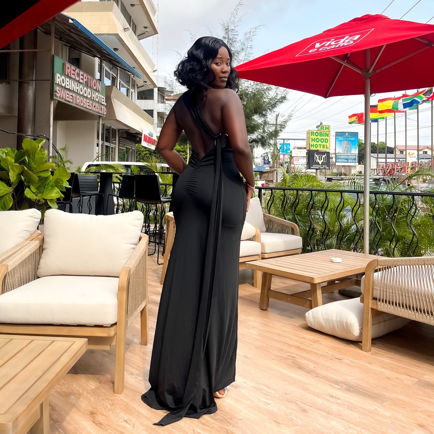 One Shoulder Backless Maxi Dress