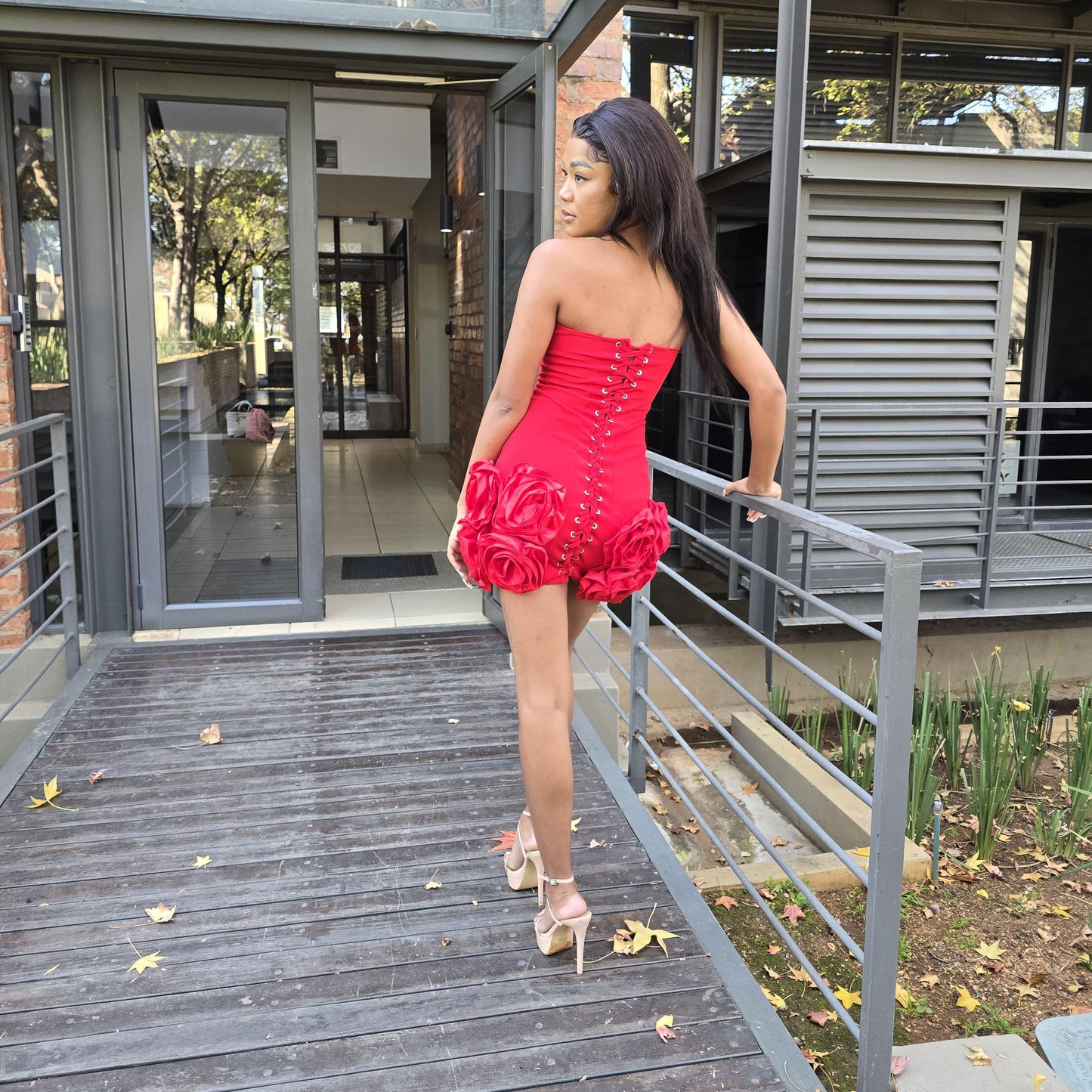 Red Flowers Tube Top Dress