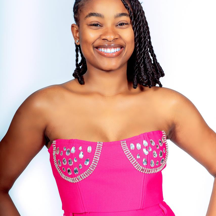 Strapless Top Cut Out Two Piece Diamond Set